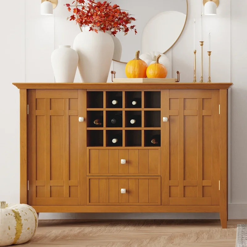 SOLID WOOD 54 inch Wide Transitional Sideboard Buffet and Wine Rack - 54 W x 17 D x 36 H