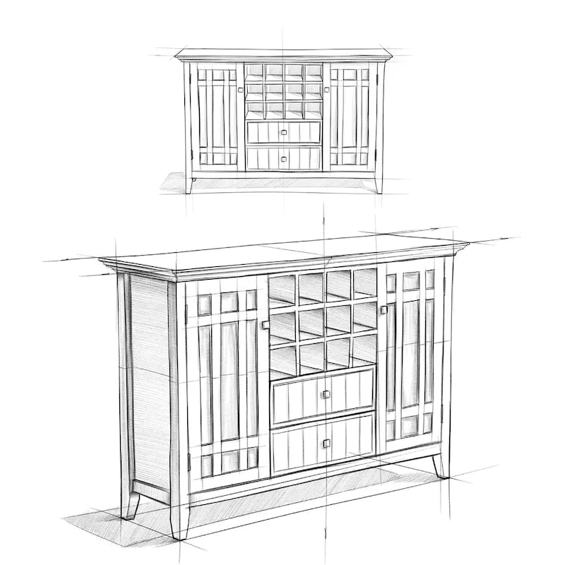 SOLID WOOD 54 inch Wide Transitional Sideboard Buffet and Wine Rack - 54 W x 17 D x 36 H