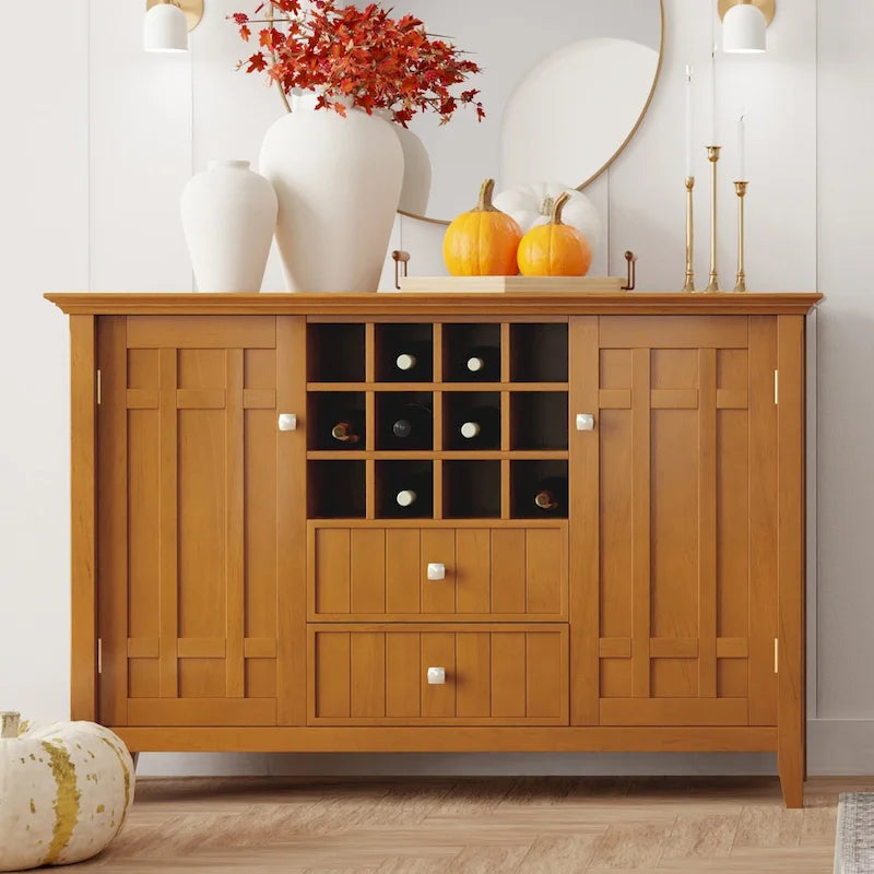 SOLID WOOD 54 inch Wide Transitional Sideboard Buffet and Wine Rack - 54 W x 17 D x 36 H
