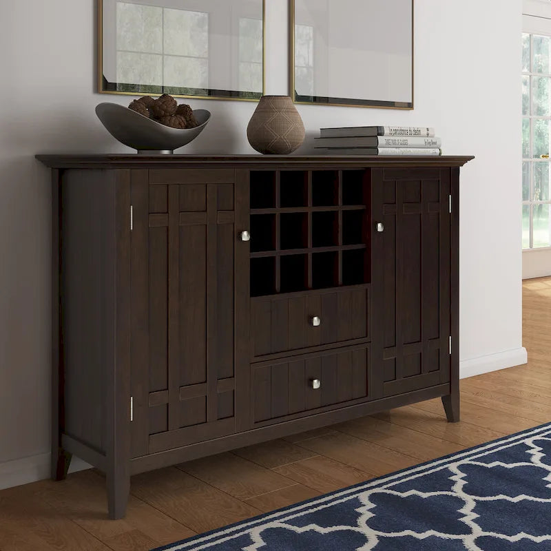 SOLID WOOD 54 inch Wide Transitional Sideboard Buffet and Wine Rack - 54 W x 17 D x 36 H