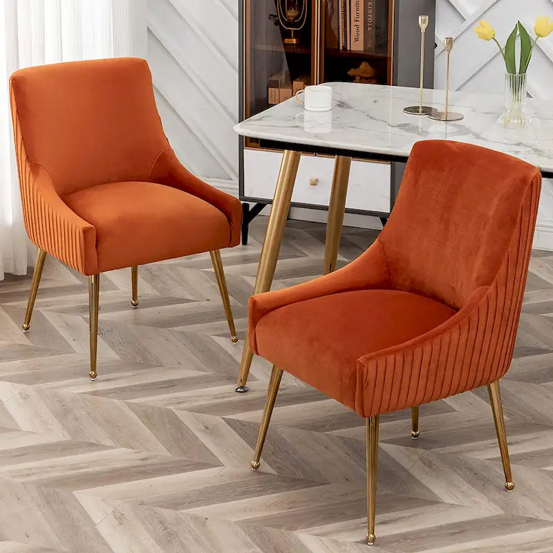 Modern Glam Boucle Pleated Velvet Dining Chair or Vanity Chair Set of 2 with Rear Handle