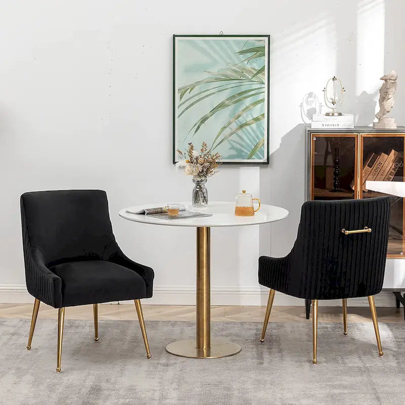 Modern Glam Boucle Pleated Velvet Dining Chair or Vanity Chair Set of 2 with Rear Handle