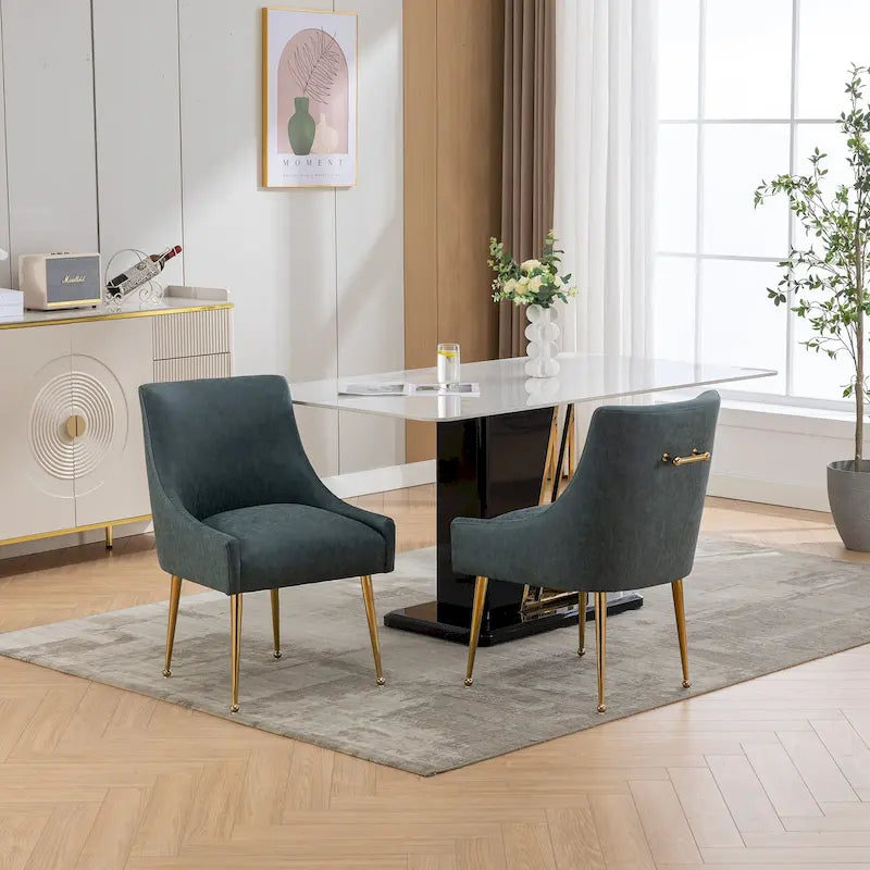 Modern Glam Boucle Pleated Velvet Dining Chair or Vanity Chair Set of 2 with Rear Handle
