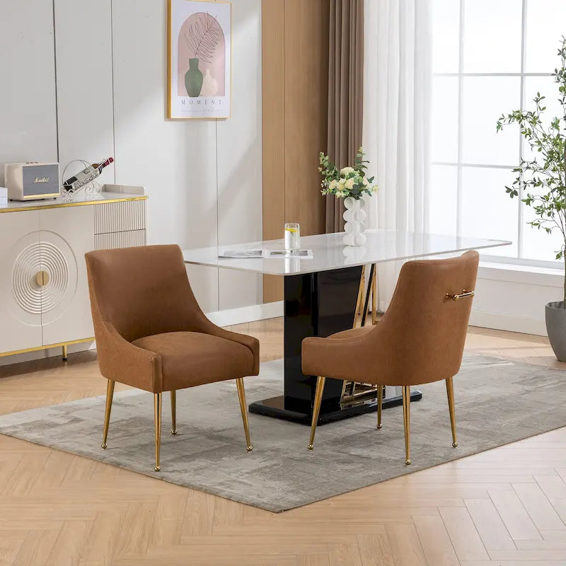 Modern Glam Boucle Pleated Velvet Dining Chair or Vanity Chair Set of 2 with Rear Handle