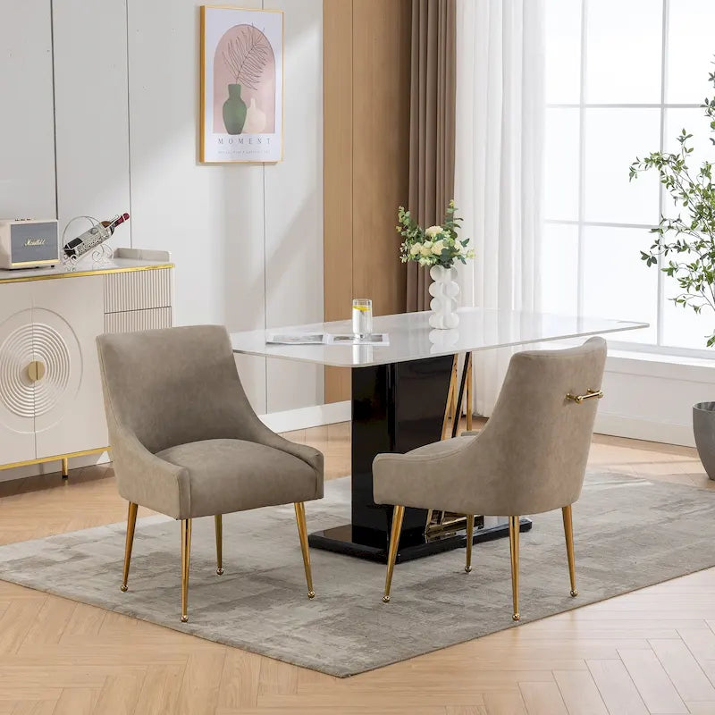 Modern Glam Boucle Pleated Velvet Dining Chair or Vanity Chair Set of 2 with Rear Handle