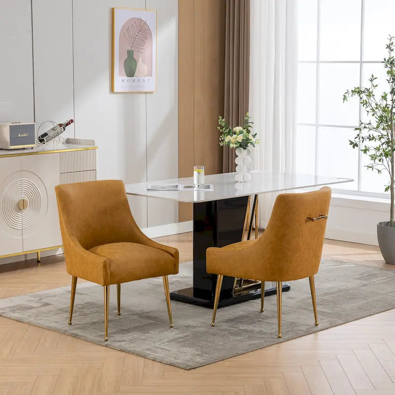 Modern Glam Boucle Pleated Velvet Dining Chair or Vanity Chair Set of 2 with Rear Handle