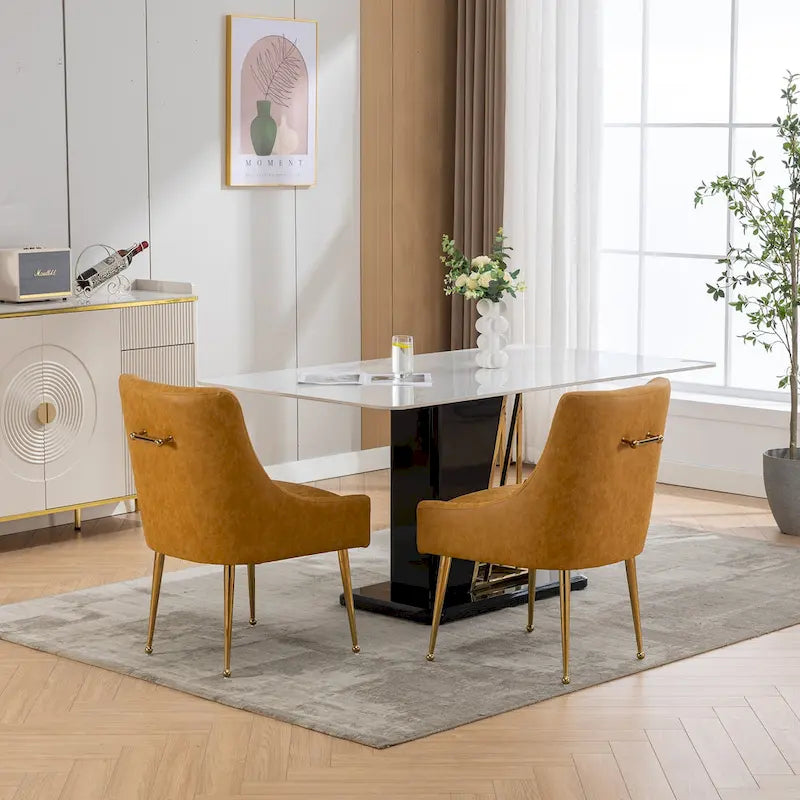 Modern Glam Boucle Pleated Velvet Dining Chair or Vanity Chair Set of 2 with Rear Handle