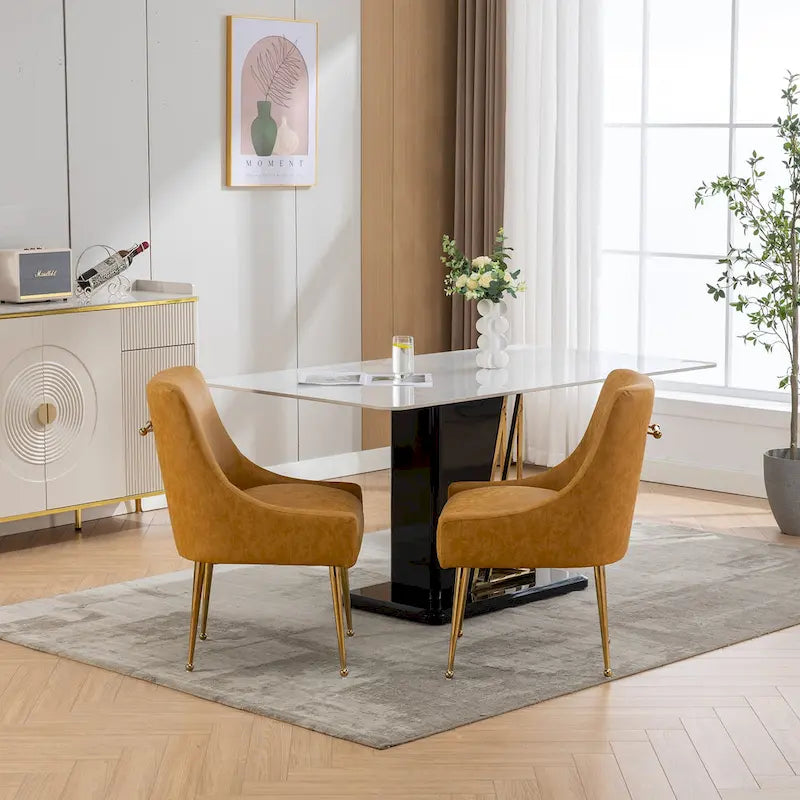Modern Glam Boucle Pleated Velvet Dining Chair or Vanity Chair Set of 2 with Rear Handle