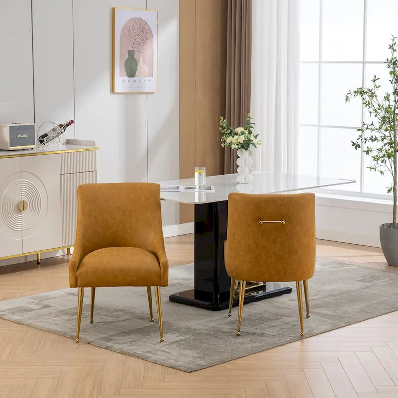 Modern Glam Boucle Pleated Velvet Dining Chair or Vanity Chair Set of 2 with Rear Handle