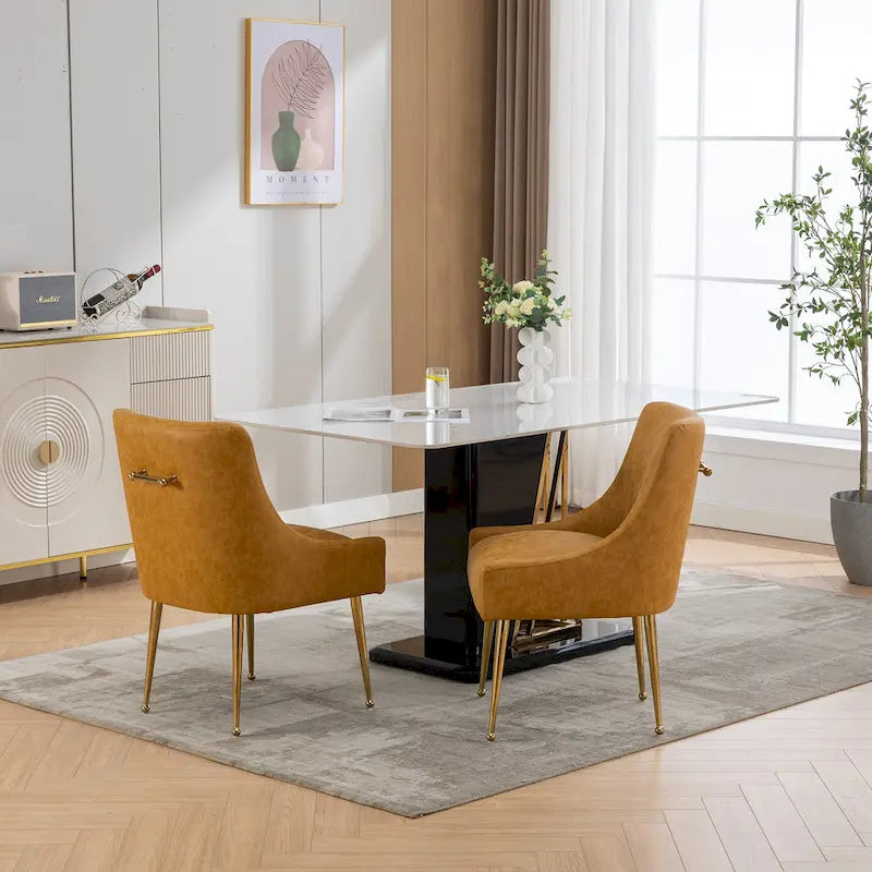 Modern Glam Boucle Pleated Velvet Dining Chair or Vanity Chair Set of 2 with Rear Handle