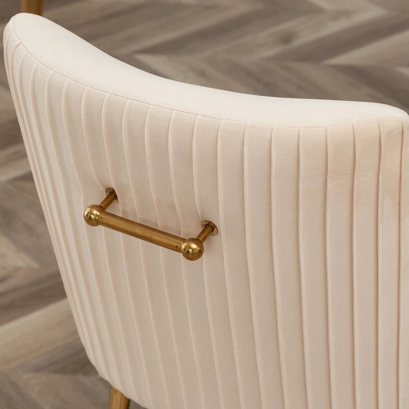 Modern Glam Boucle Pleated Velvet Dining Chair or Vanity Chair Set of 2 with Rear Handle