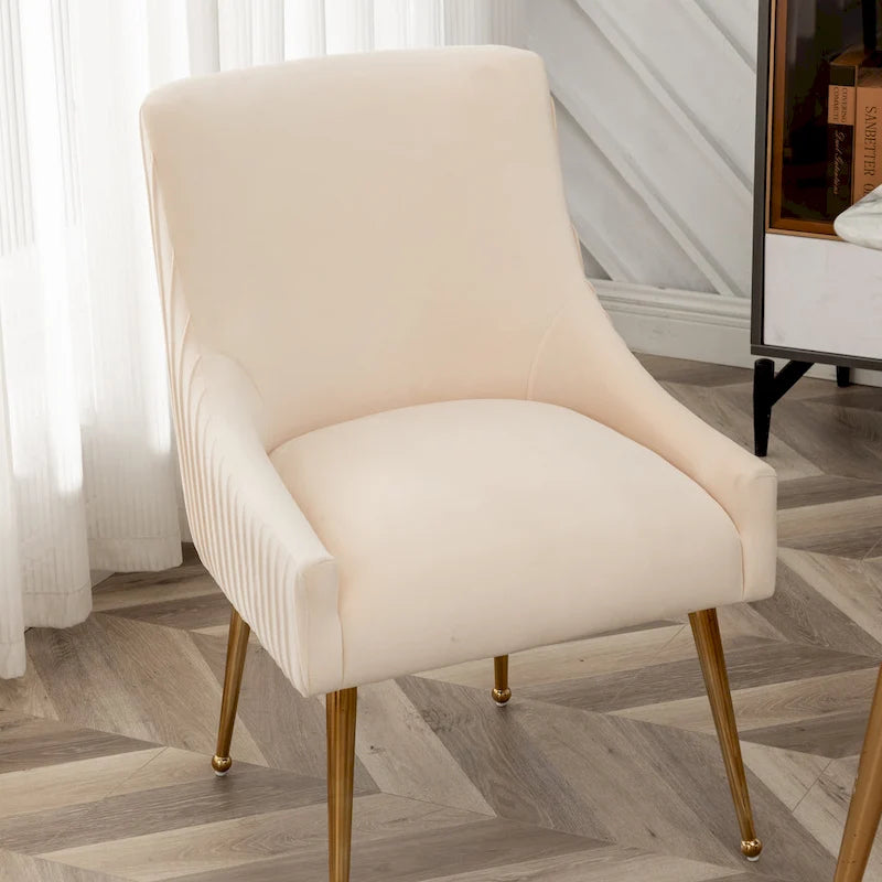 Modern Glam Boucle Pleated Velvet Dining Chair or Vanity Chair Set of 2 with Rear Handle