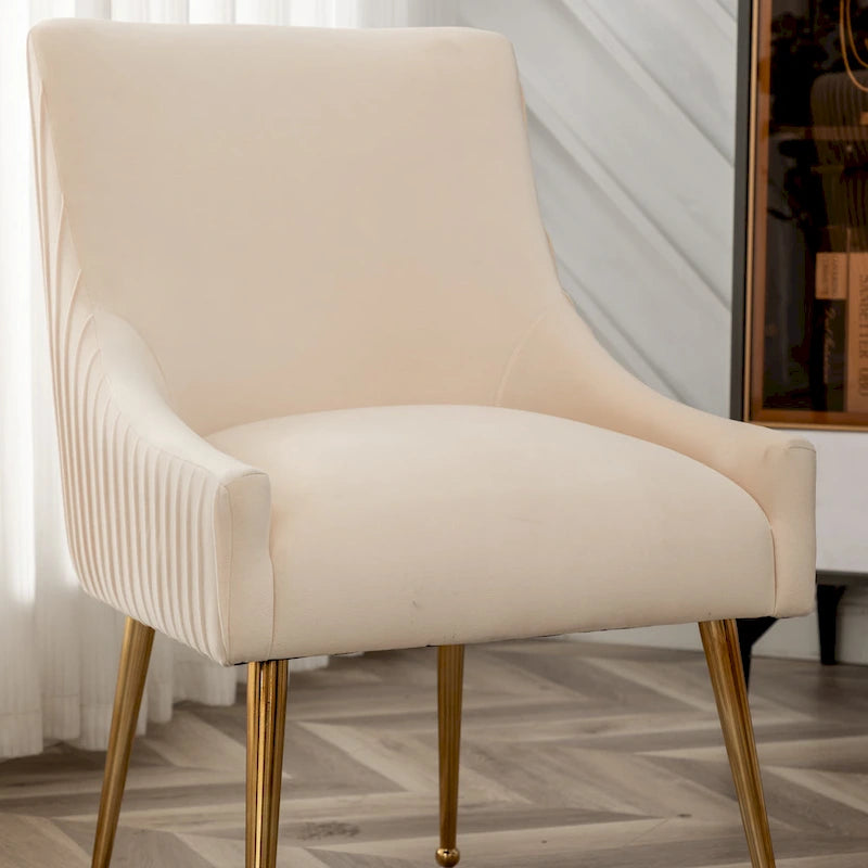 Modern Glam Boucle Pleated Velvet Dining Chair or Vanity Chair Set of 2 with Rear Handle