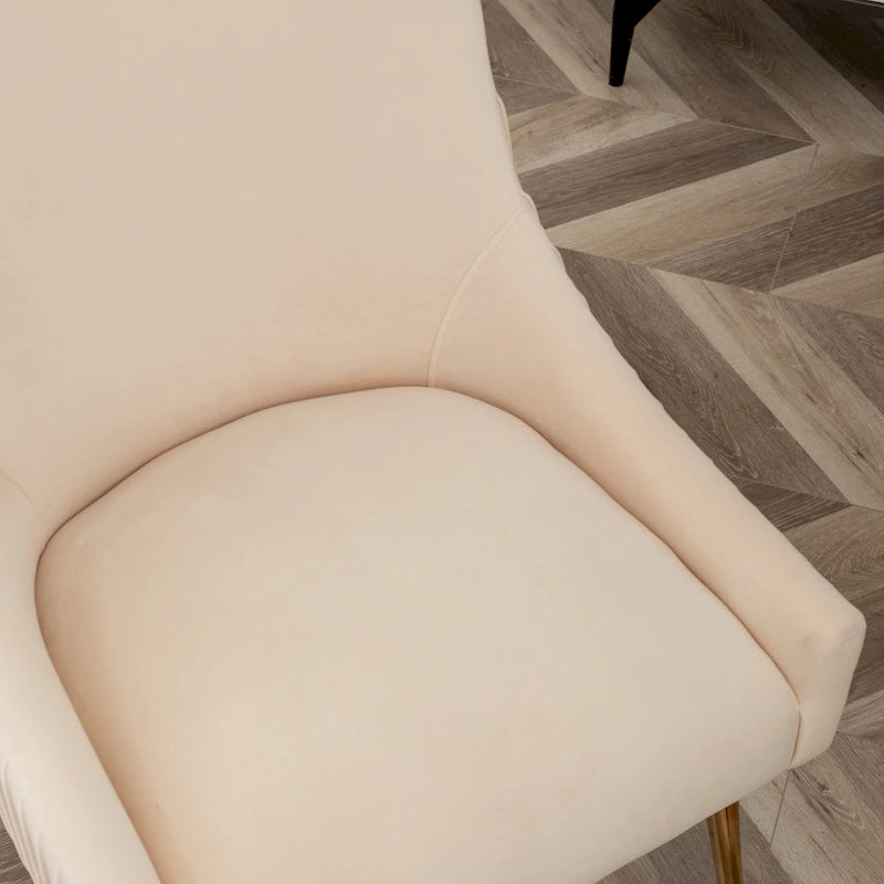 Modern Glam Boucle Pleated Velvet Dining Chair or Vanity Chair Set of 2 with Rear Handle