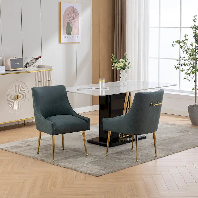 Modern Glam Boucle Pleated Velvet Dining Chair or Vanity Chair Set of 2 with Rear Handle