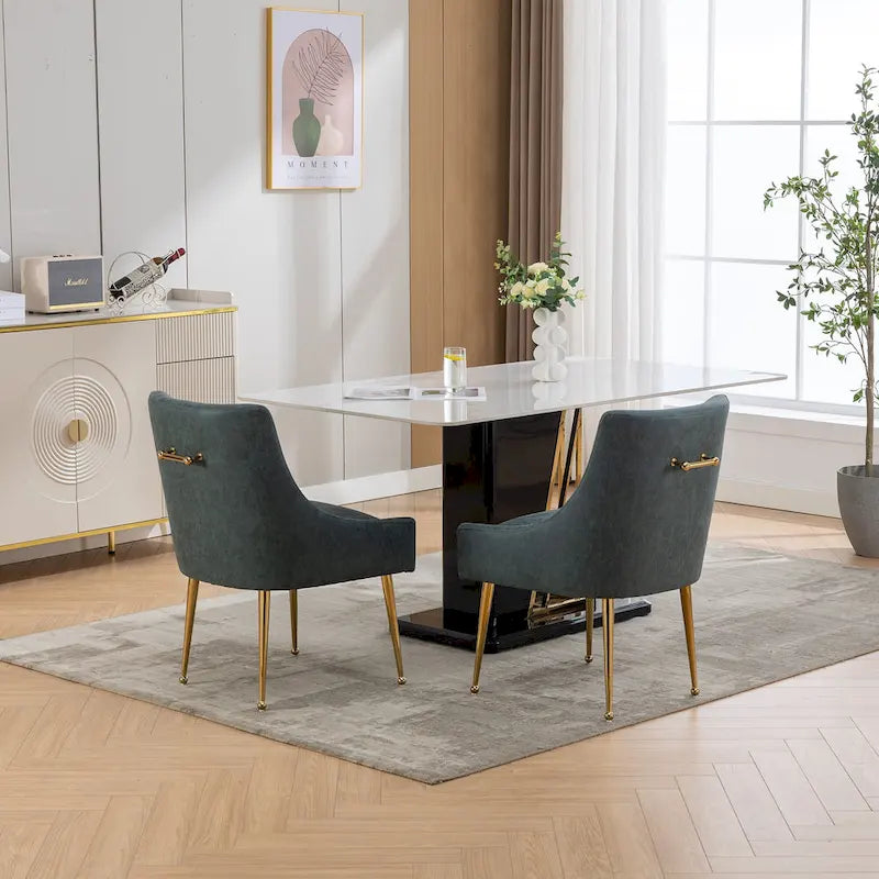Modern Glam Boucle Pleated Velvet Dining Chair or Vanity Chair Set of 2 with Rear Handle
