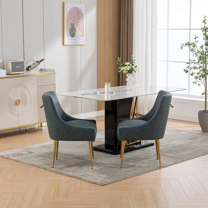 Modern Glam Boucle Pleated Velvet Dining Chair or Vanity Chair Set of 2 with Rear Handle