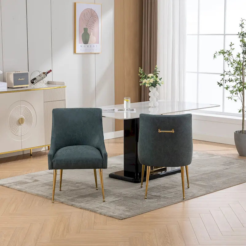 Modern Glam Boucle Pleated Velvet Dining Chair or Vanity Chair Set of 2 with Rear Handle
