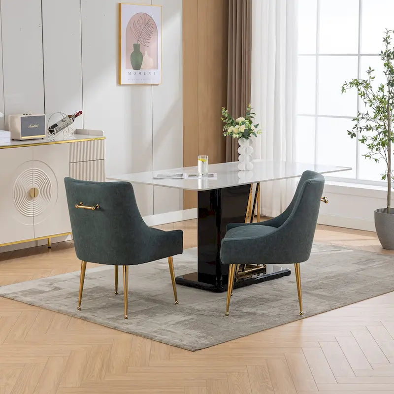 Modern Glam Boucle Pleated Velvet Dining Chair or Vanity Chair Set of 2 with Rear Handle