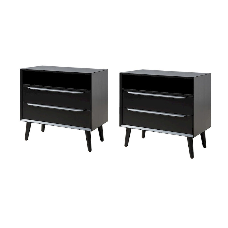 Mid-century Modern 2 - Drawer Nightstand with Built-In Outlets and USB set of 2