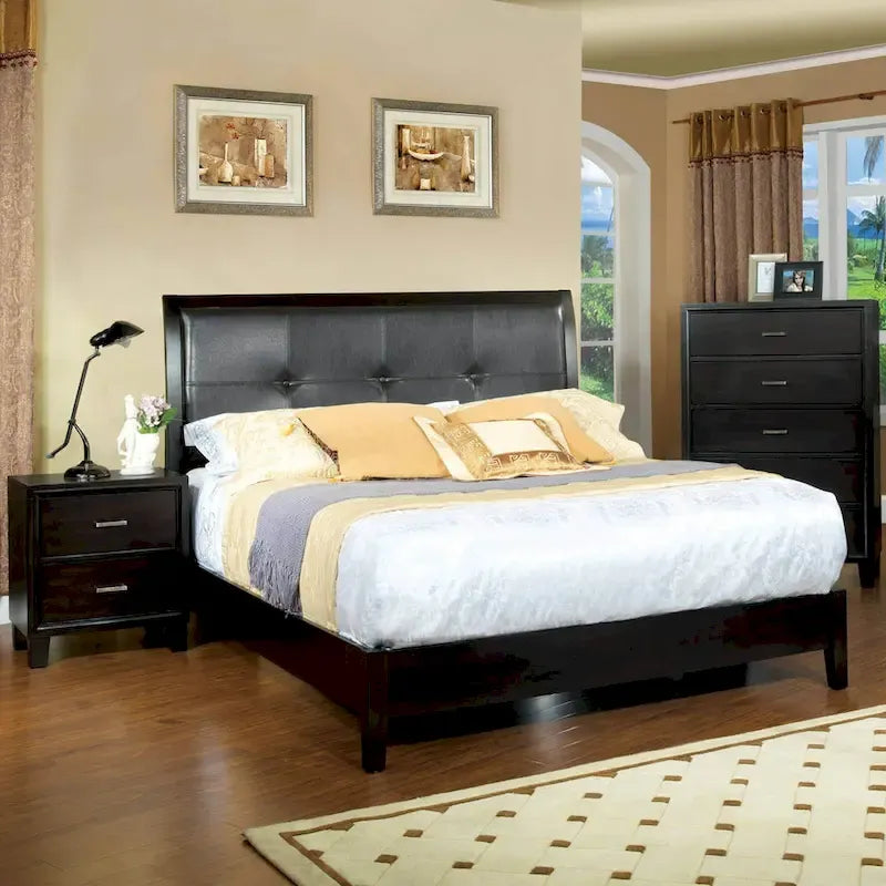 Modern Espresso Upholstered Platform Bed