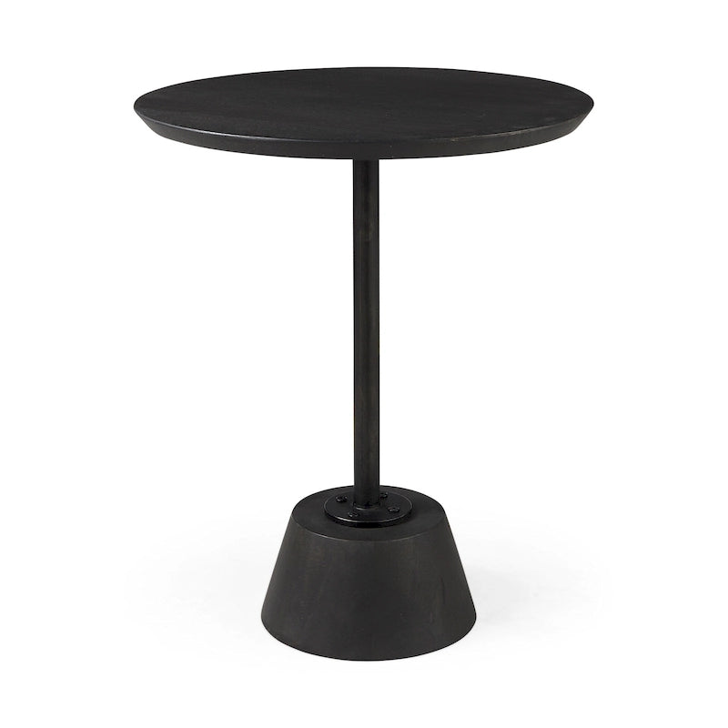 Dark Brown Wood w/Black Metal Pedestal Round Side Table