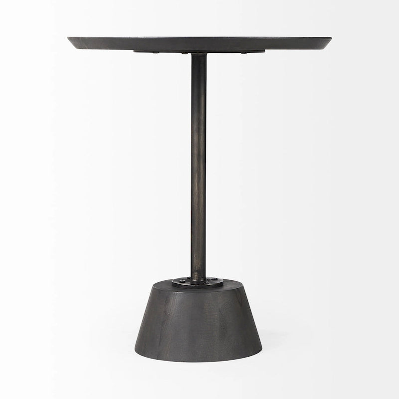 Dark Brown Wood w/Black Metal Pedestal Round Side Table