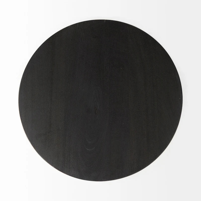 Dark Brown Wood w/Black Metal Pedestal Round Side Table