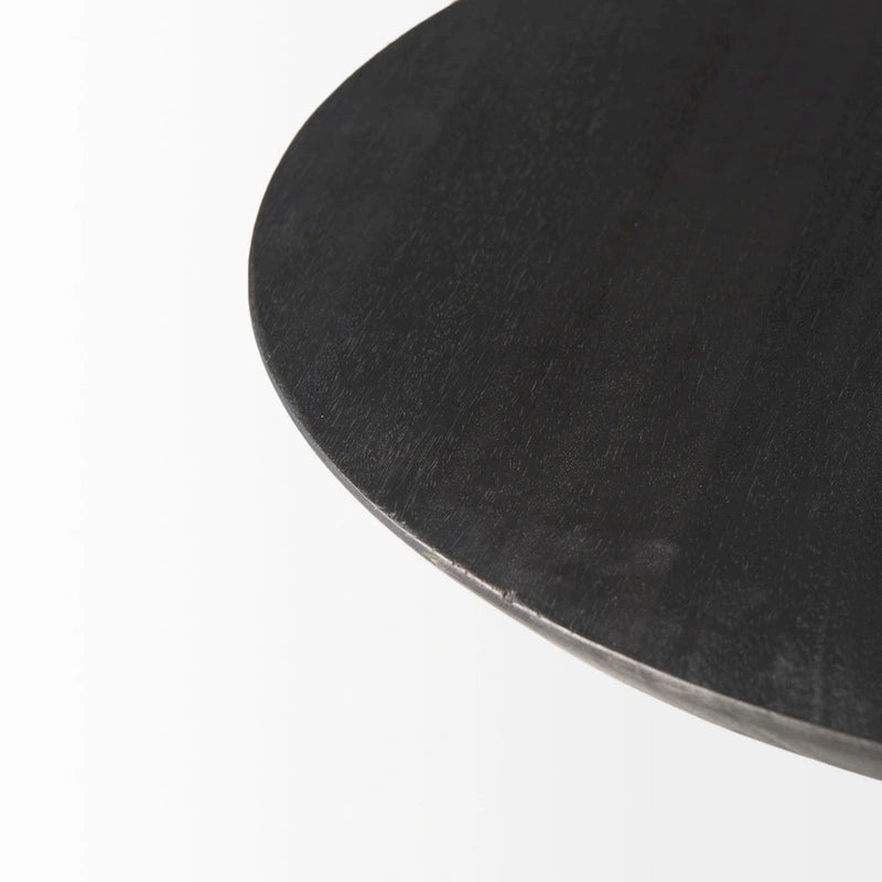 Dark Brown Wood w/Black Metal Pedestal Round Side Table