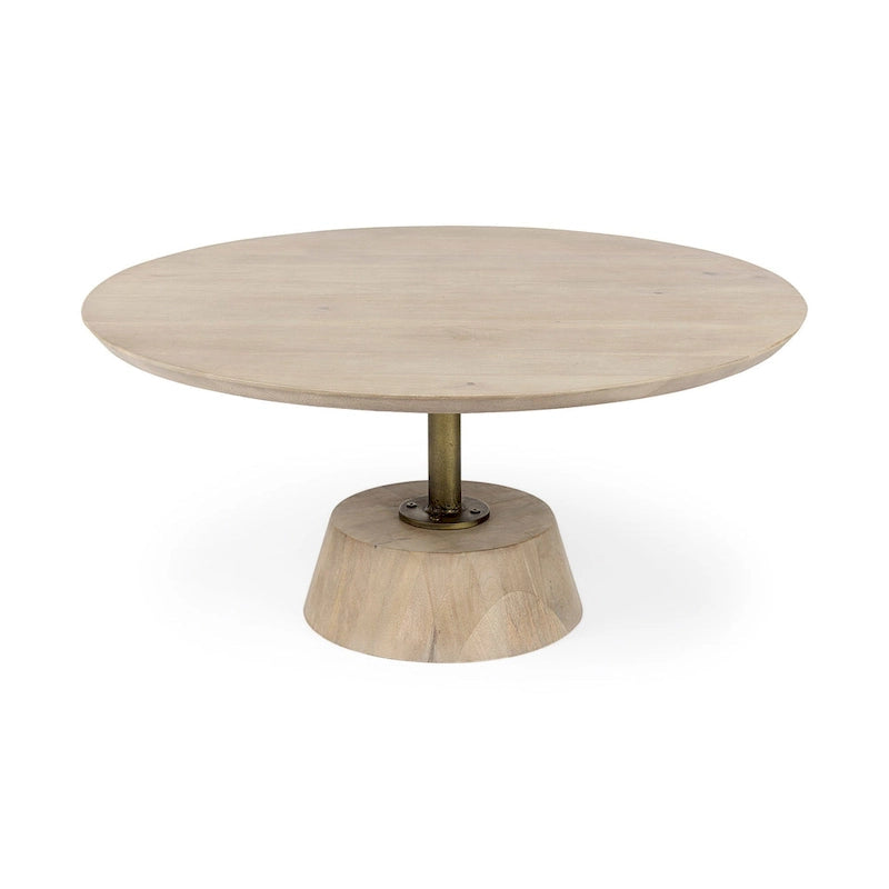 Dark Brown Wood w/Black Metal Pedestal Round Side Table
