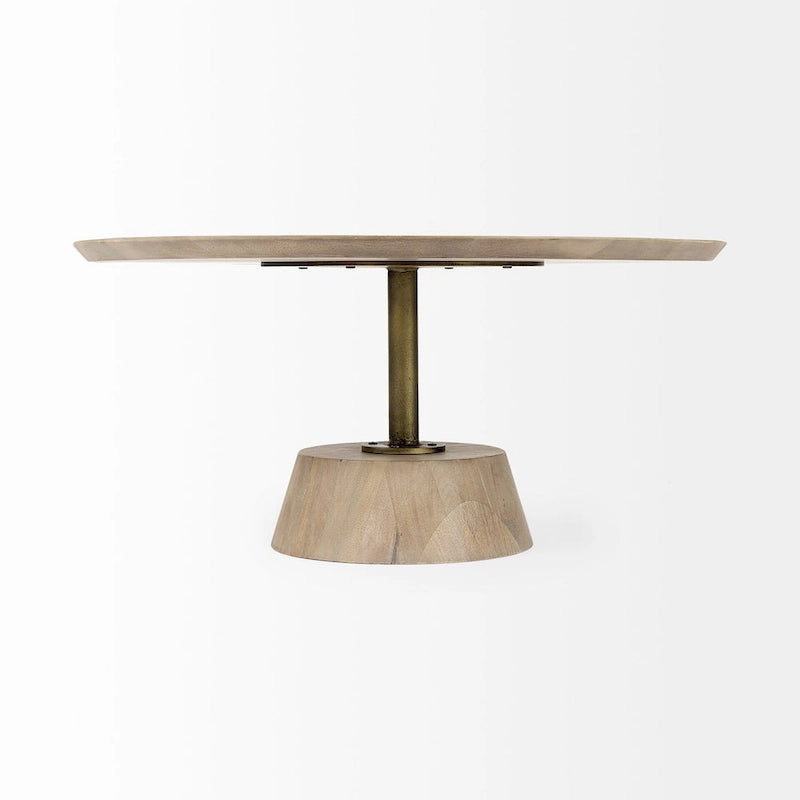 Dark Brown Wood w/Black Metal Pedestal Round Side Table