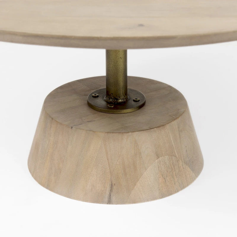 Dark Brown Wood w/Black Metal Pedestal Round Side Table