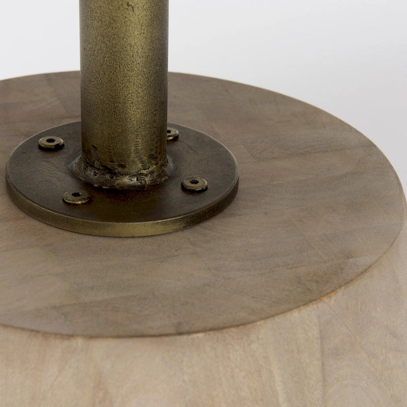 Dark Brown Wood w/Black Metal Pedestal Round Side Table
