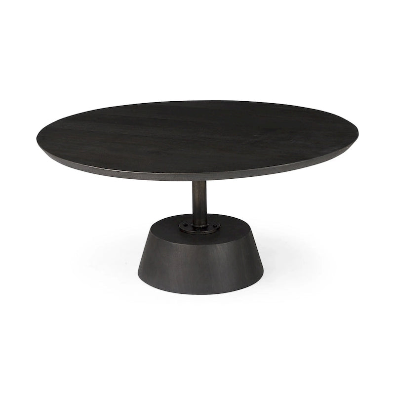 Dark Brown Wood w/Black Metal Pedestal Round Side Table