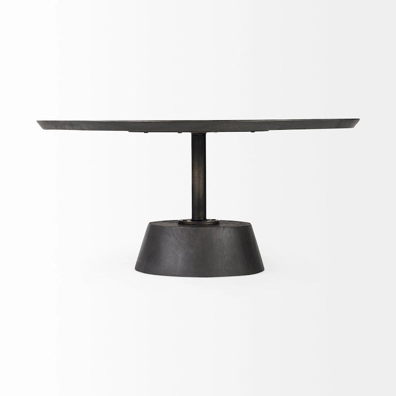 Dark Brown Wood w/Black Metal Pedestal Round Side Table
