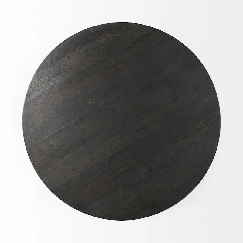 Dark Brown Wood w/Black Metal Pedestal Round Side Table