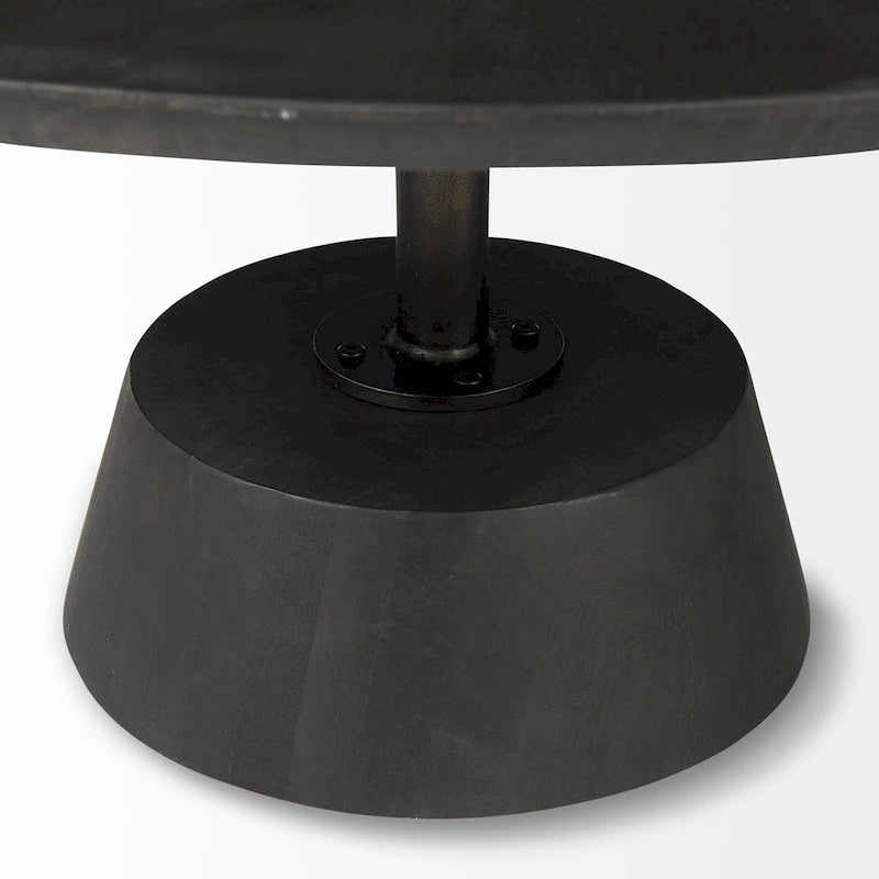 Dark Brown Wood w/Black Metal Pedestal Round Side Table