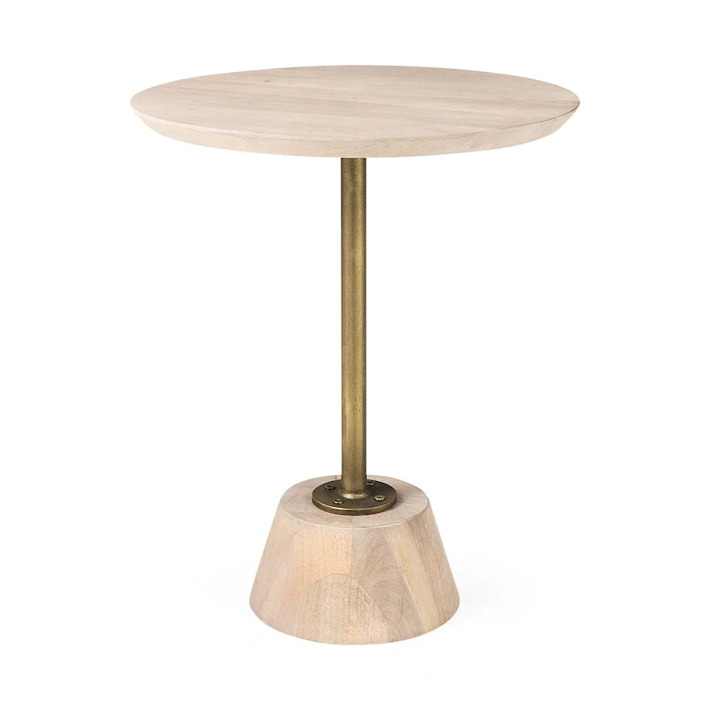 Dark Brown Wood w/Black Metal Pedestal Round Side Table