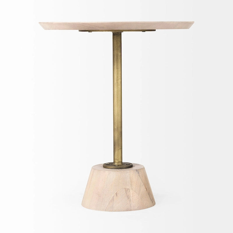 Dark Brown Wood w/Black Metal Pedestal Round Side Table