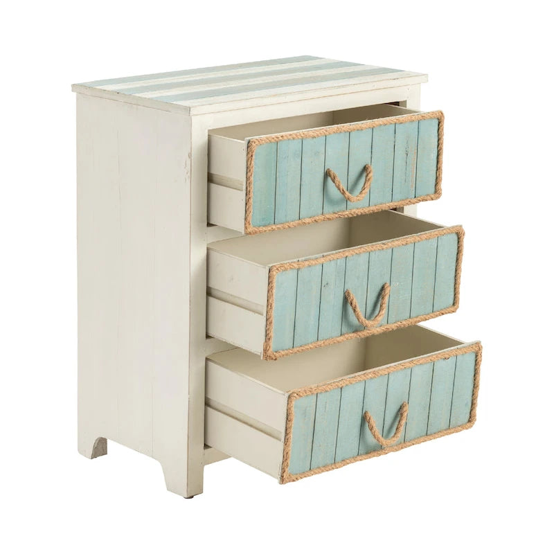 Blue & White Distressed 3-drawer Fir Wood Accent Chest - 23.5x13x28