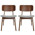 Set of 2 Retro Brown Wood Leg Dining Room Chair With Curved Back Fabric Cushions Upholstered Seat