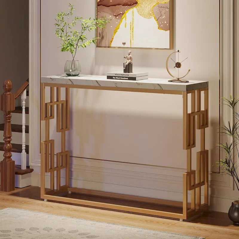 Gold Console Table, Modern 42.5 Sofa Tables Entryway Hallway Table