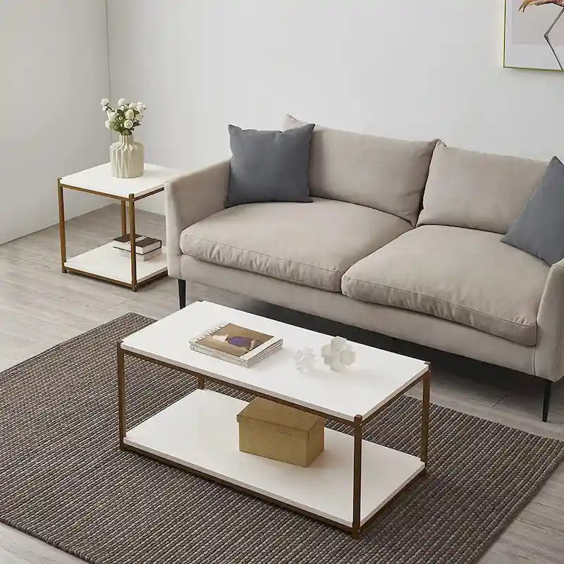 Tall Center Table Coffee Table with Storage Shelf