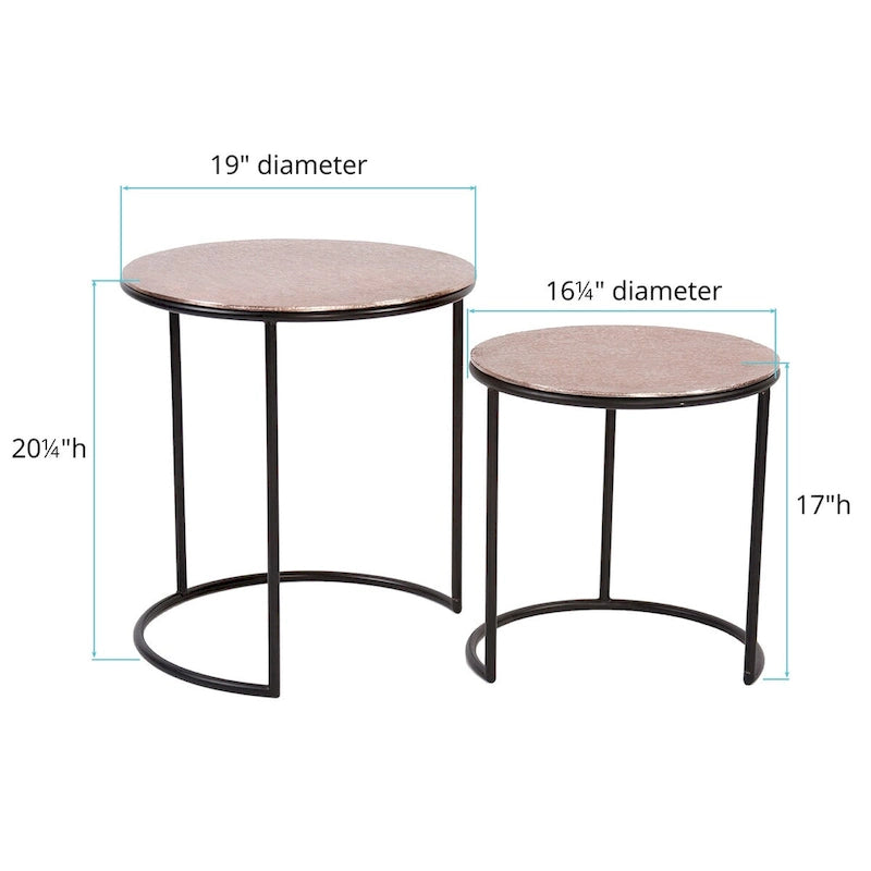 Round Copper Metal Nesting Accent Table Set