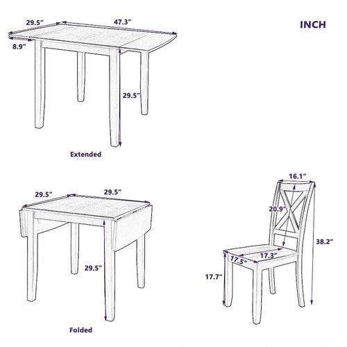 3-Piece Dining Table Set with 2 Chairs for Small Places