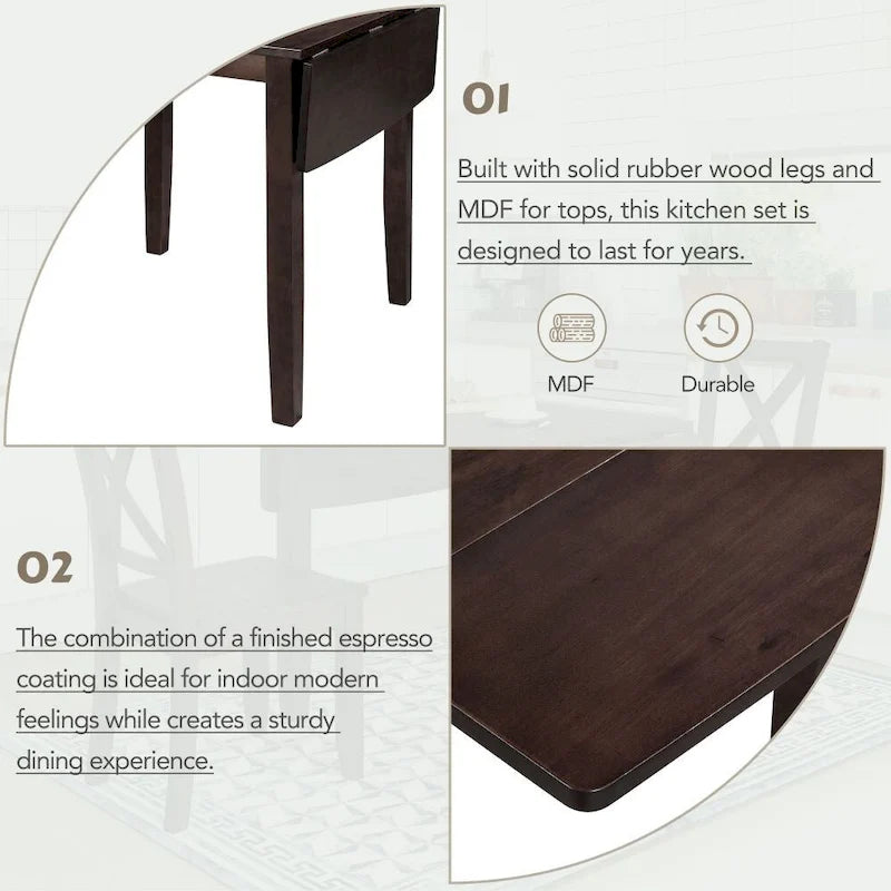 3-Piece Dining Table Set with 2 Chairs for Small Places