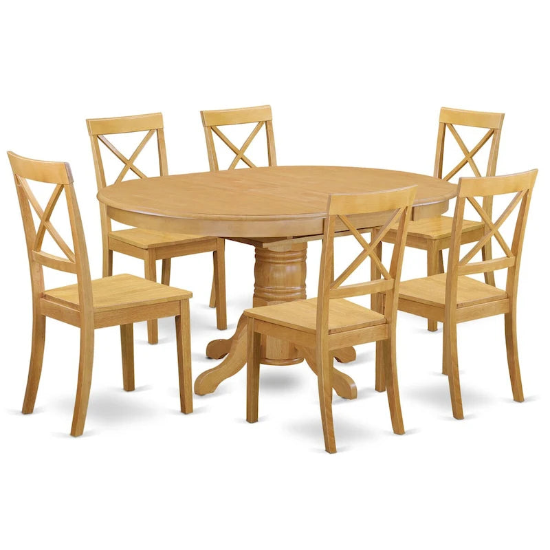 7 Piece Dining Table Set Consist of an Oval Kitchen Table with Butterfly Leaf and 6 Dining Chairs, Oak