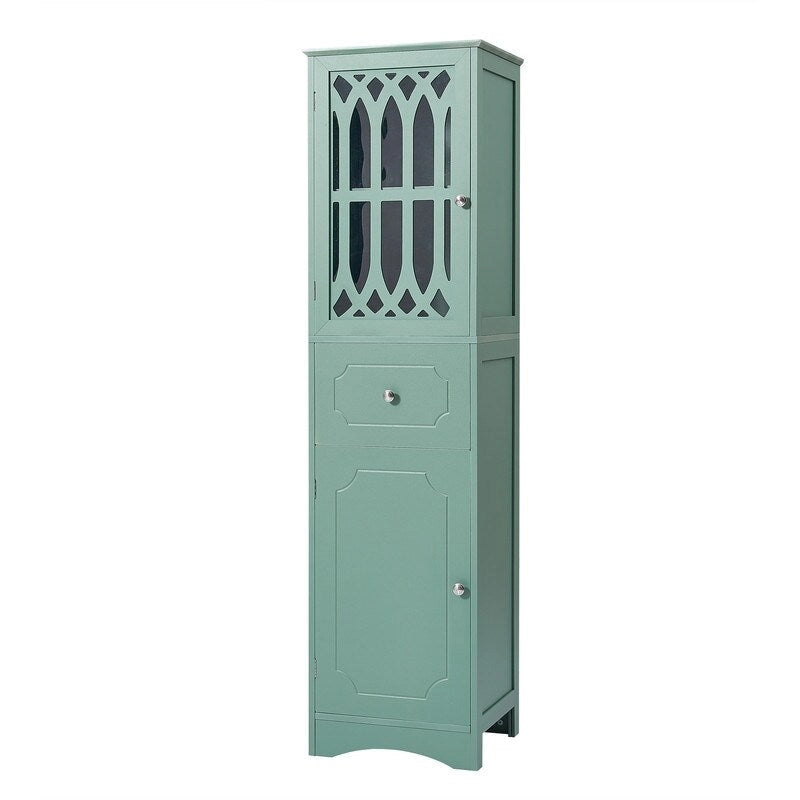 MDF Board 63.8 Tall Bathroom Tower Cabinet, Freestanding Bathroom Storage Cabinet with Drawer and Acrylic Door