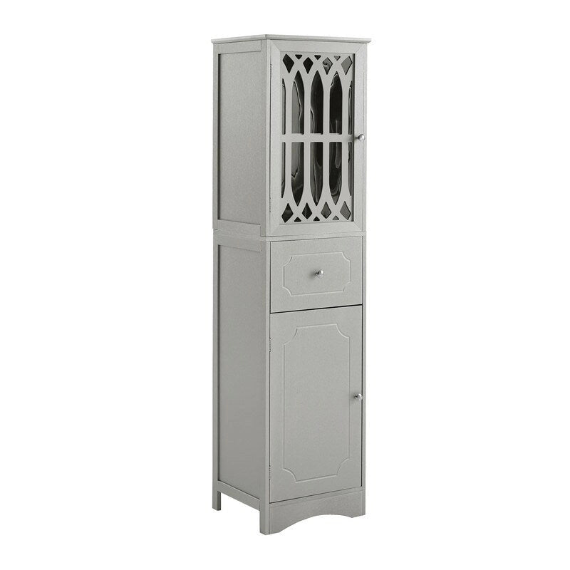 MDF Board 63.8 Tall Bathroom Tower Cabinet, Freestanding Bathroom Storage Cabinet with Drawer and Acrylic Door