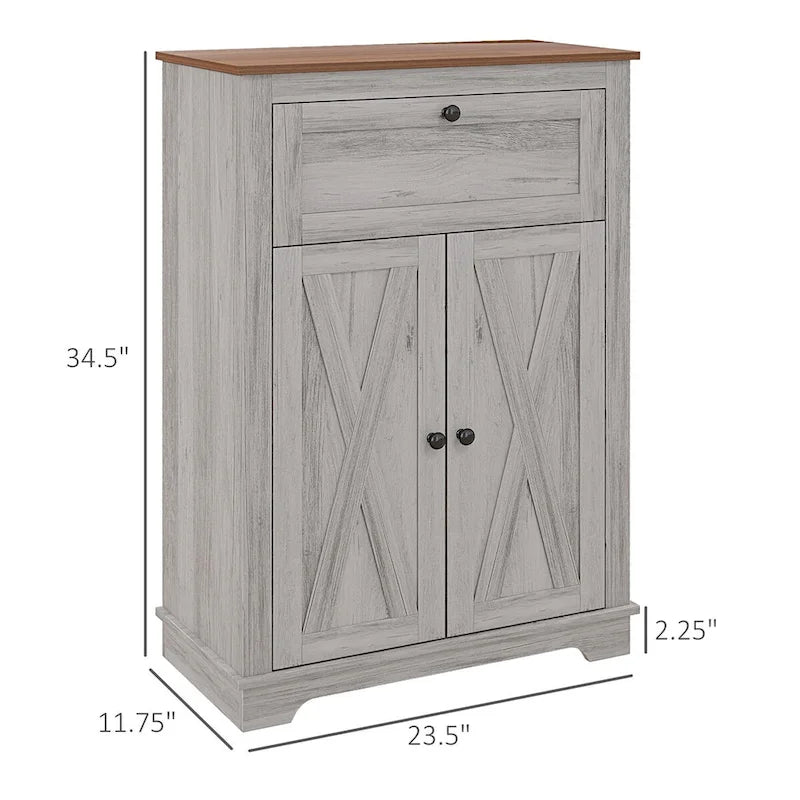 Farmhouse Barn Door Accent Cabinet, Kitchen Sideboard Storage Cabinet with Double Doors, Drawer, and Adjustable Shelf